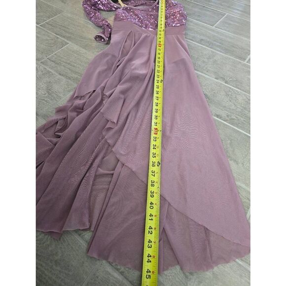 Girls Balera Dance Costume Long Purple Mauve Sequin Dress‎ Child Large - Picture 7 of 10